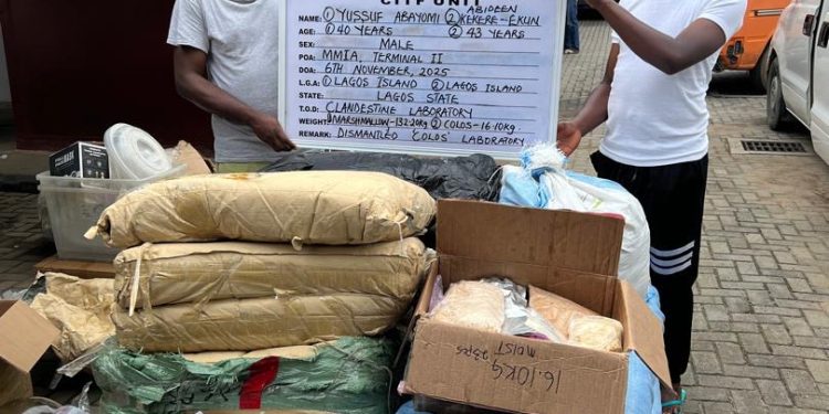 Saudi-bound wanted drug lord arrested as NDLEA raids his clandestine Colos lab in Lagos