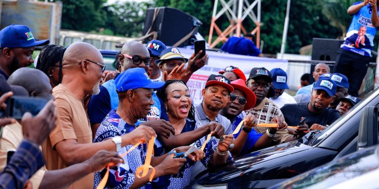 Group Unveils Campaign Vehicles, Uniforms, Band Equipment for Mbah’s Re-election Drive