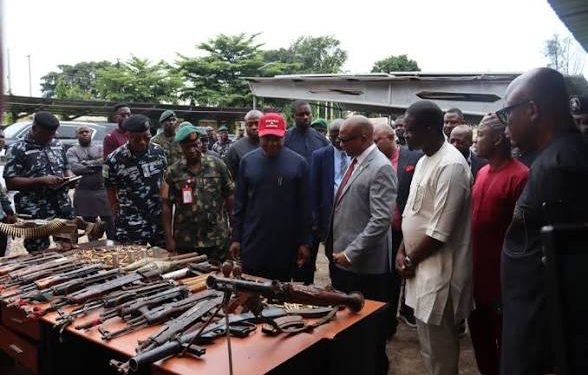 Mbah applauds DSS, Army, others as he inspects arms cache seized from ESN terrorists
