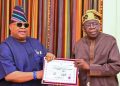 Osun election: Adeleke presents Certificate of Return to Tinubu